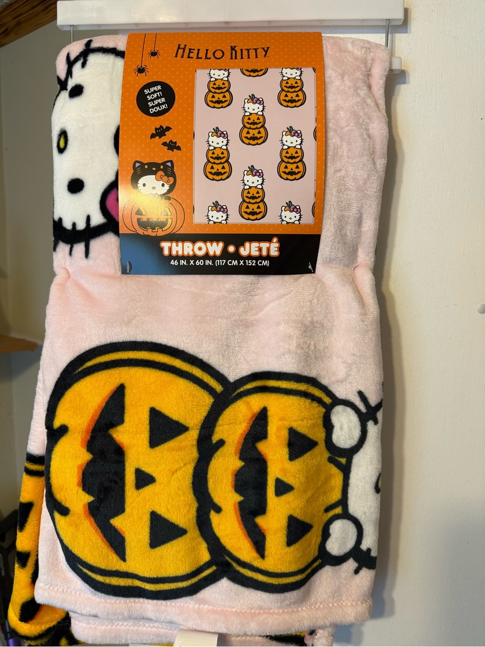 Hello Kitty Pink and Yellow Pumpkin Plush Throw Blanket